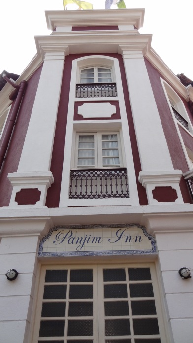 The hand-painted tiles used on the facade of Panjim Inn