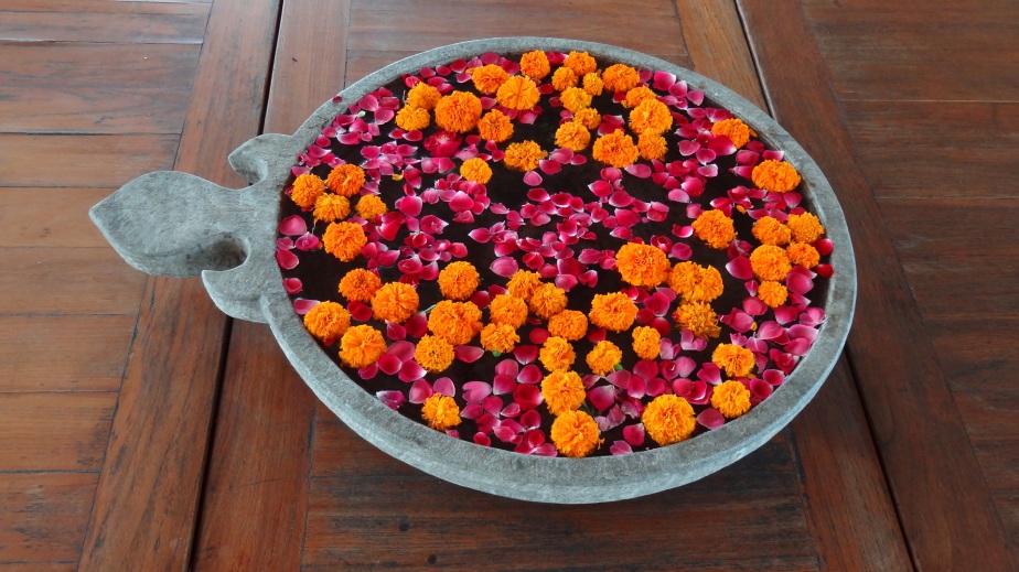 A flower-filled urn used as a decoration